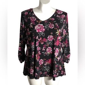 Westport floral ruched sleeve stretchy blouse Sz 2X